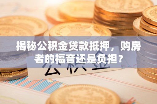 天峻揭秘公积金贷款抵押，购房者的福音还是负担？